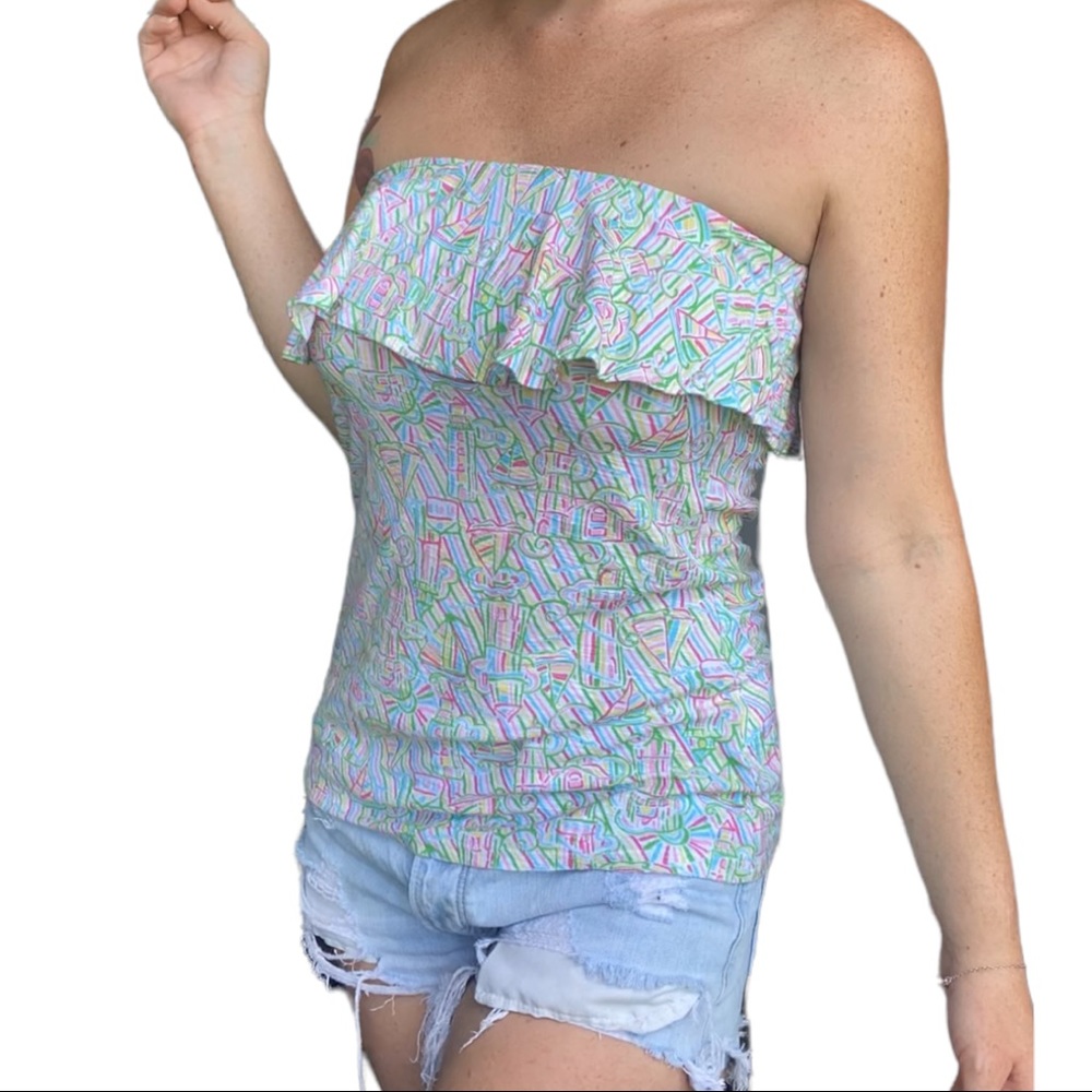 Lilly Pulitzer Wiley to multi building light- strapless ruffle tube top small